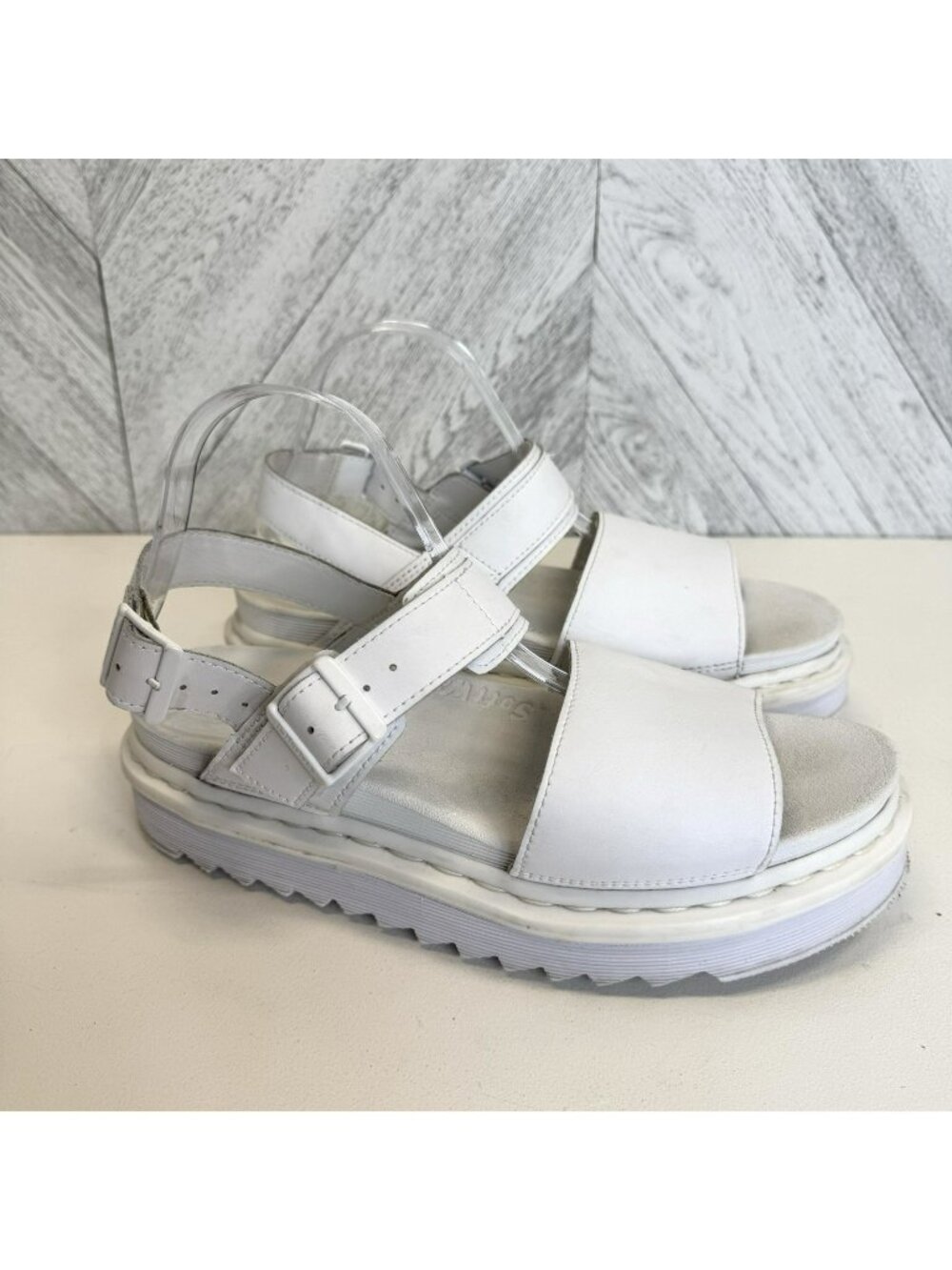 DR. MARTENS VOSS Mono Leather Platform Sandals White Strap Womens US Size 10